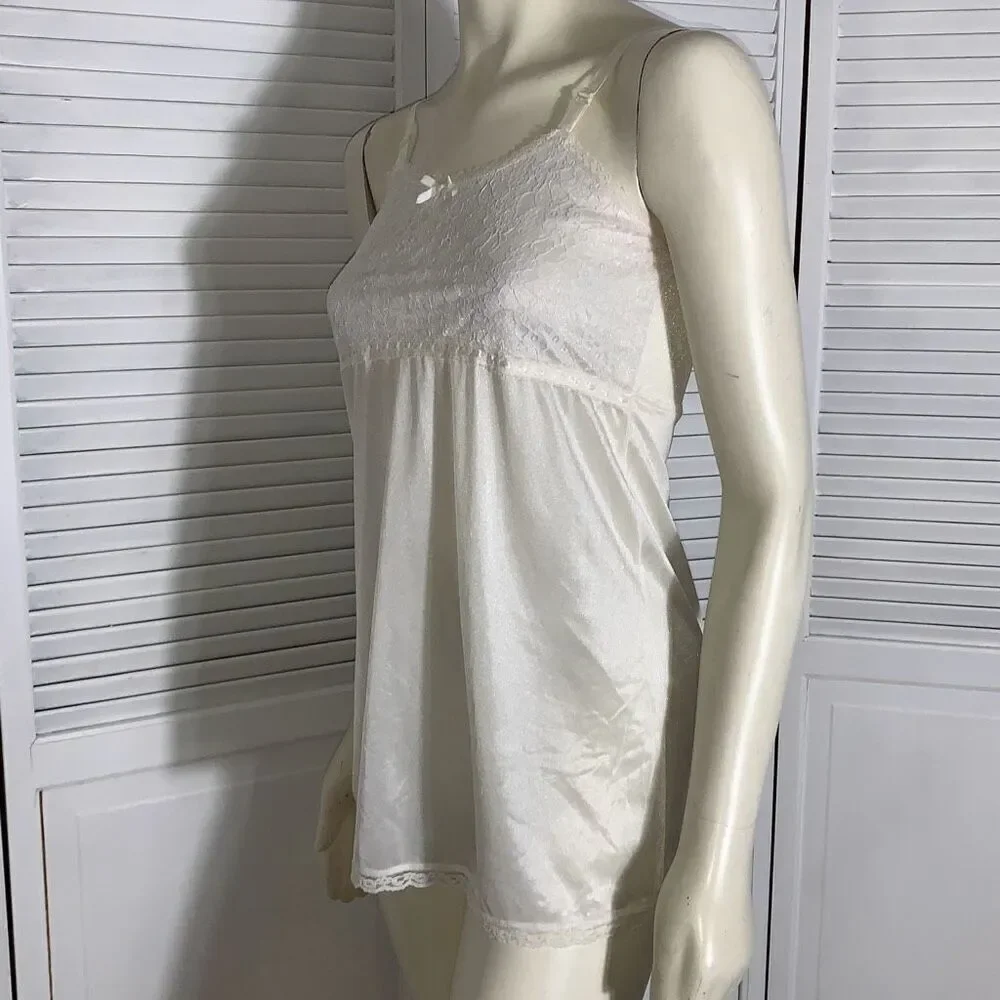 Vintage ILGWU‎ White Empire Waist Short Slip Dress Big Girls 14